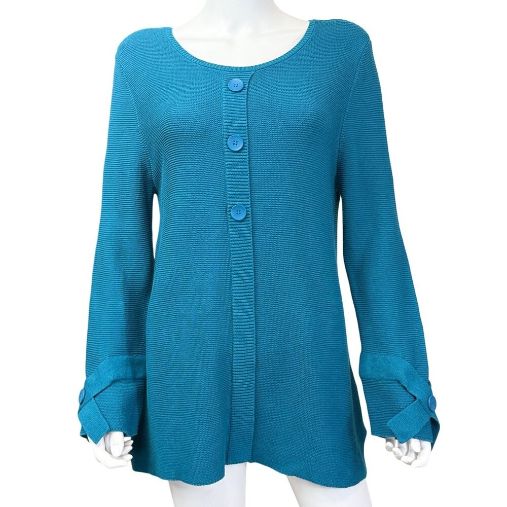 Habitat Sweater Womens M Teal Cotton Textured Button Front Long Sleeve